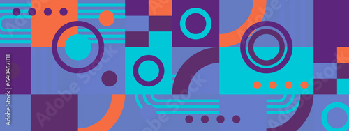 Abstract Geometric Pattern Artwork. Retro colors and color background. Grid with colored geometric shapes. Modern abstract promotional flyer, background, brochure, pattern.