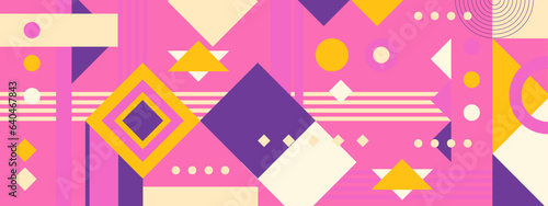 Abstract Geometric Pattern Artwork. Retro colors and color background. Grid with colored geometric shapes. Modern abstract promotional flyer, background, brochure, pattern.