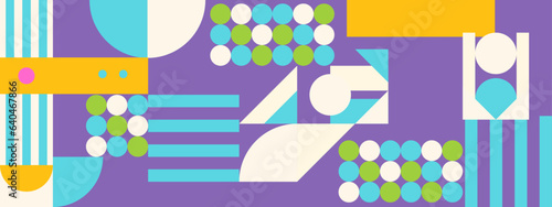 Abstract Geometric Pattern Artwork. Retro colors and color background. Grid with colored geometric shapes. Modern abstract promotional flyer, background, brochure, pattern.