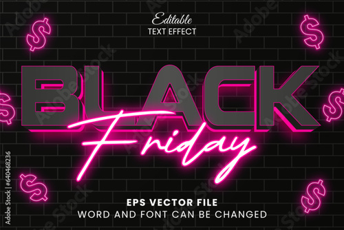 Black friday neon glow 3d editable vector text effect