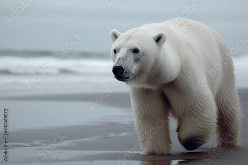 a polar bear on the beach