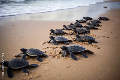 Newly hatched baby turtles head to the beach