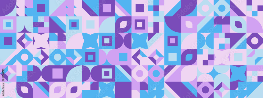 Purple and blue modern geometric banner with shapes