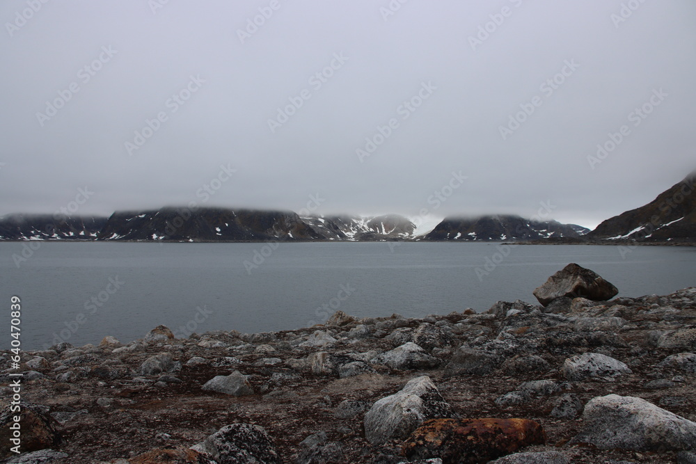 Rocky shoreline of Outer Norway Island, Svalbard, Norway.