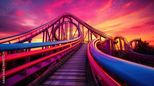 Embark on the ultimate rollercoaster adventure. From adrenaline-pumping heights to dreamy colorful backdrops, experience a journey like no other, elevated by Generative AI. photo