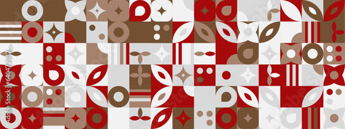 Brown red and white modern geometric banner with shapes