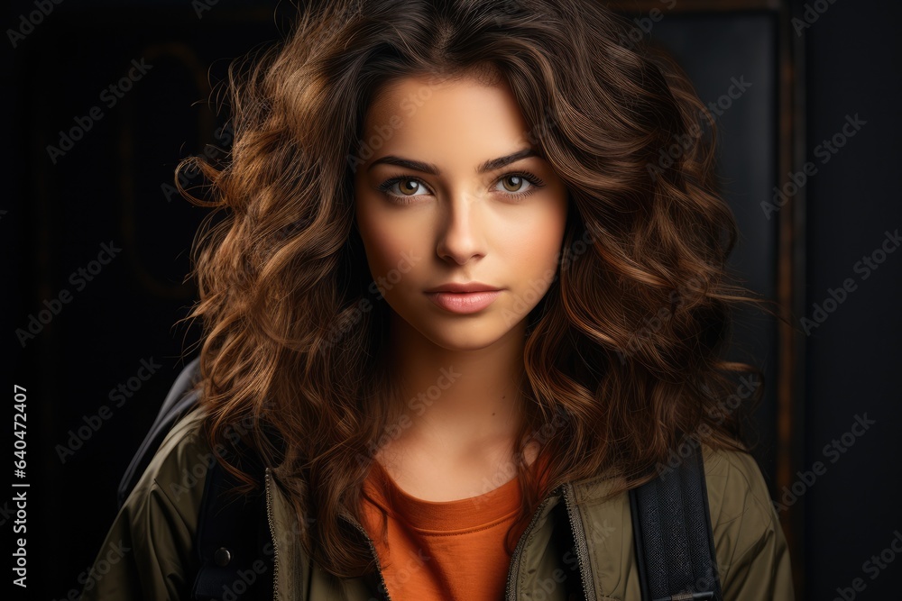 Fototapeta premium Education A female student with books and a backpack - stockphoto concepts