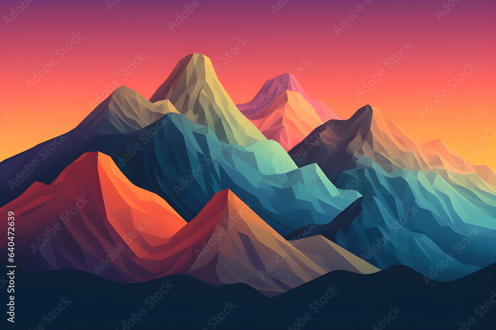 Mountains sunset. illustration of a mountain range at sunset. AI Generastive