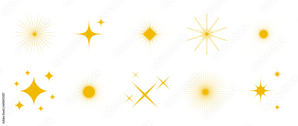 Gold sparkles and stars set. Yellow twinkles and sparks collection. Christmas and New Year decoration elements bundle. Vector illustration pack Gold sparkles and stars set. Yellow twinkles and sparks collection. Christmas and New Year decoration elements bundle. Vector illustration pack
