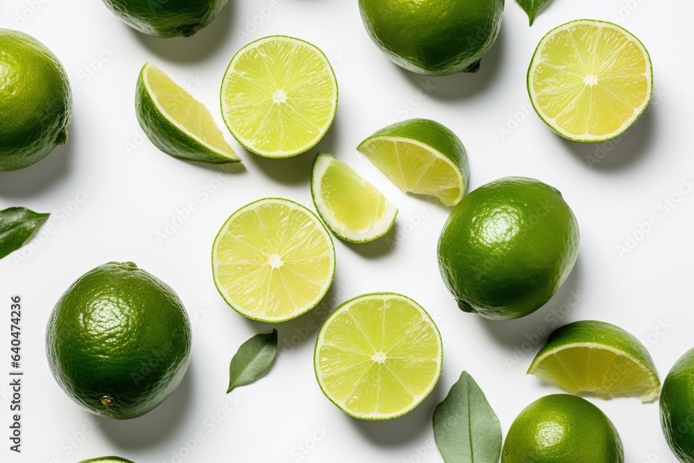Cut citrus fruits on white background limes