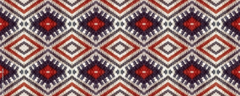 Seamless Ethnic Ornament. Woven Tapestry with Red