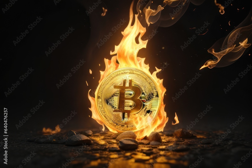 Crypto coins burning with fire.generative AI