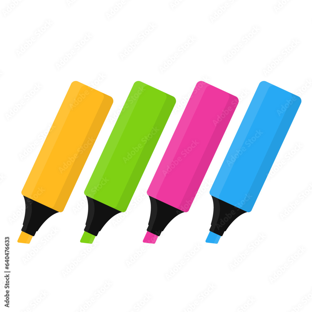 highlighter marker pen set flat vector illustration logo icon clipart isolated on white background - obrazy, fototapety, plakaty 