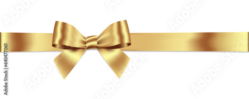 Gold Bow and Ribbon Horizontal Realistic shiny satin with shadow horizontal ribbon for decorate your wedding invitation card ,greeting card or gift boxes vector EPS10 isolated on white background.