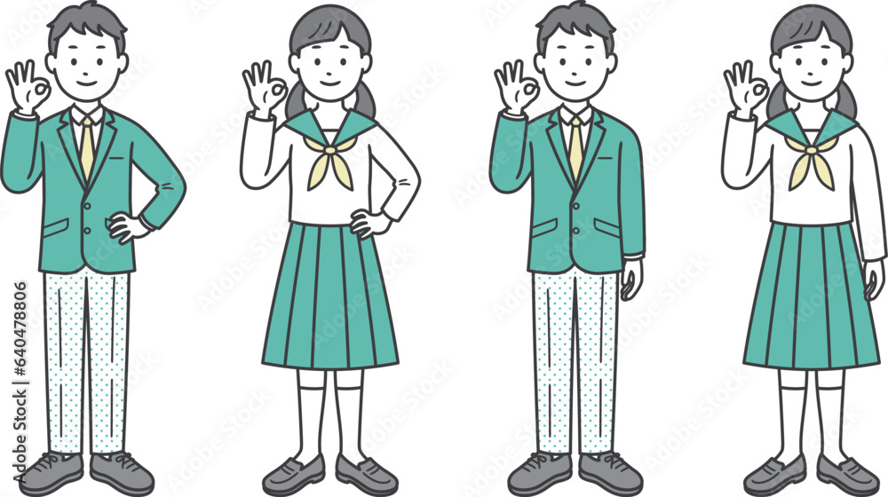 OKポーズをする男女の学生 OKポーズをする男女の学生
