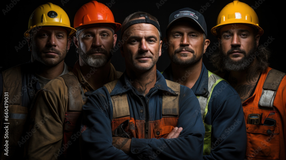 Obraz premium Group of smiling worker standing together, Teamwork concept