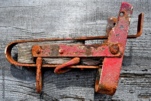 Obraz na plátně Closeup of detached Stake Iron, a mechanical part of a wheel break for old buckb
