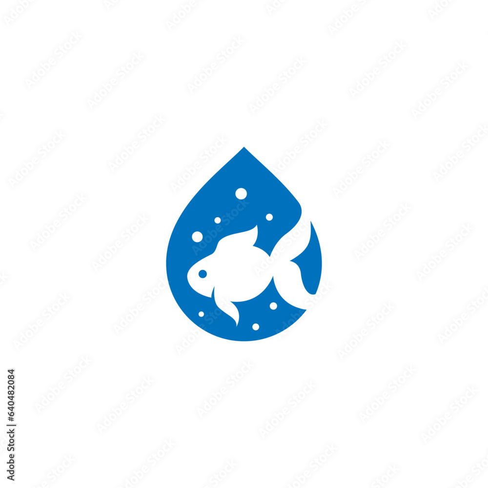 Goldfish logo design with blue water drop combination Goldfish logo design with blue water drop combination