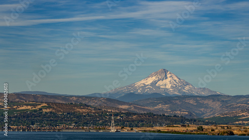 Mount Hood in Hood River County  Oregon on clear day and surrounding area 