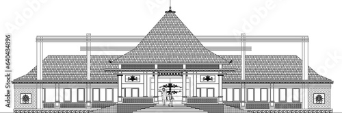 Vector sketch of architectural design of pavilion meeting room of citizens classic vintage old model