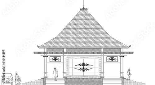 Vector sketch of architectural design of pavilion meeting room of citizens classic vintage old model
