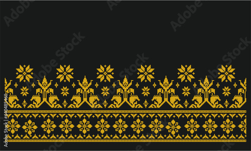 Black gold malay songket. Traditional Classic Malay handwoven black 'songket' with gold threads vector