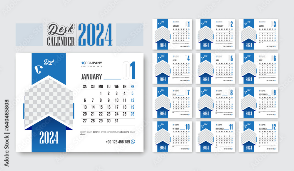 corporate modern 2024 desk calendar design template design set desk