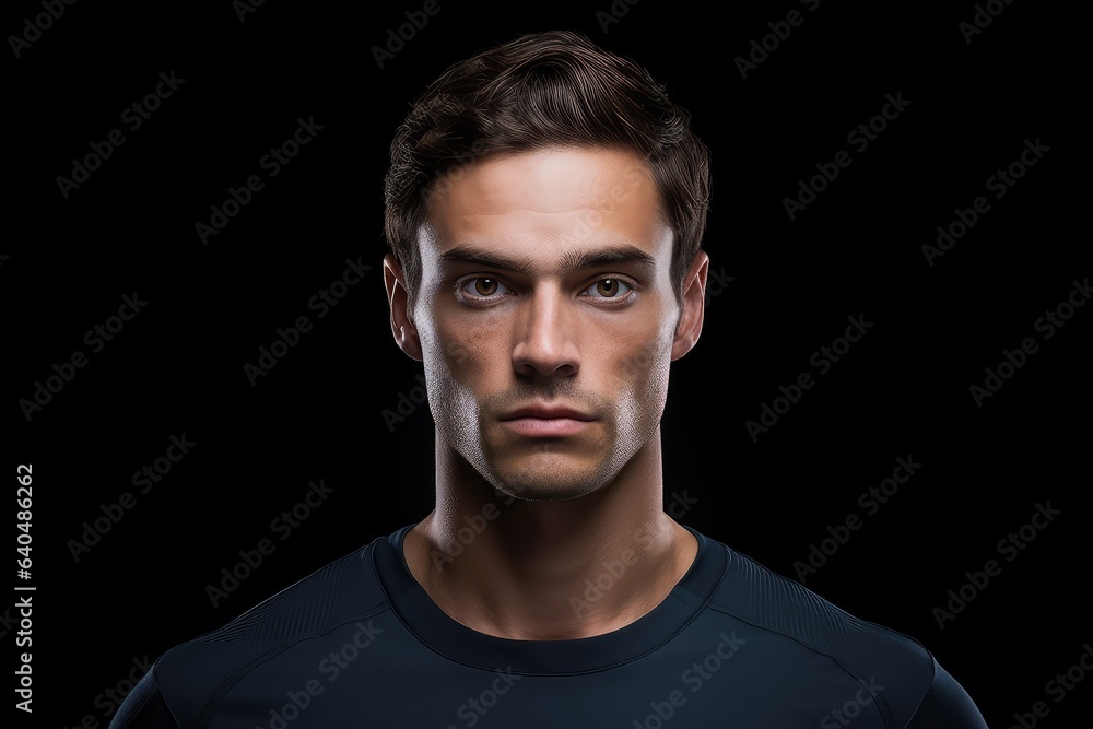 Fit man in sports clothing, determined in studio portrait against black background. Photo generative AI Fit man in sports clothing, determined in studio portrait against black background. Photo generative AI
