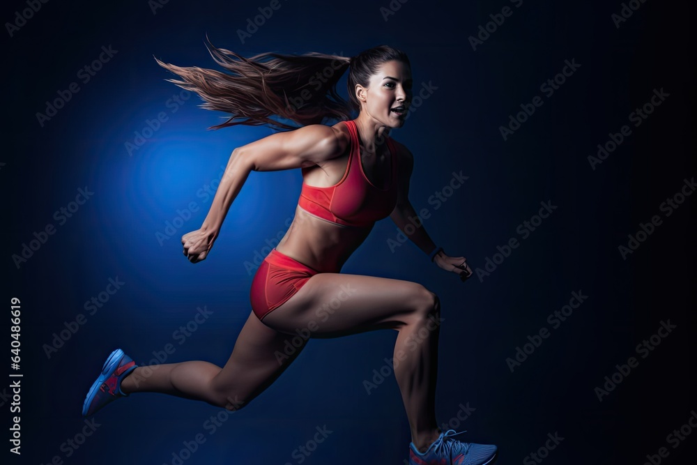 Young woman rough playing football with her team in the background. Photo generative AI Young woman rough playing football with her team in the background. Photo generative AI