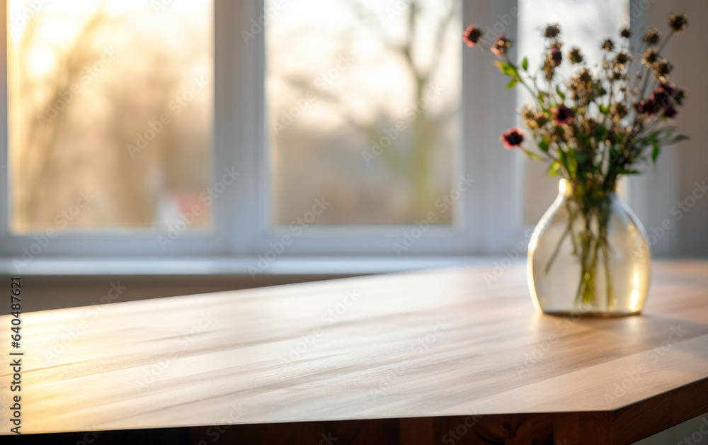 Empty wooden table and vase with dry flowers on windowsill background. High quality photo Empty wooden table and vase with dry flowers on windowsill background. High quality photo