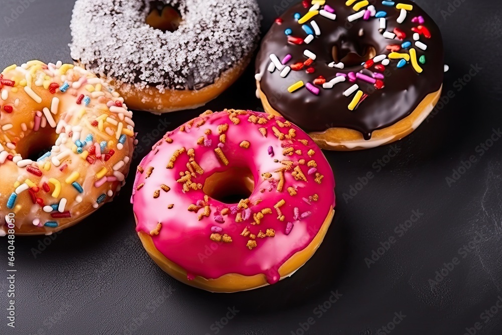 Colorful glazed donutsle background. Top view with copy space Colorful glazed donutsle background. Top view with copy space