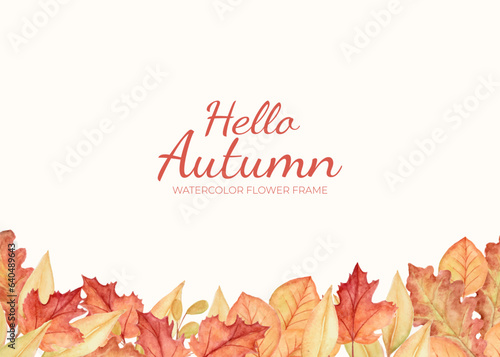 Manual painted of various autumn leaves watercolor as background frame.
