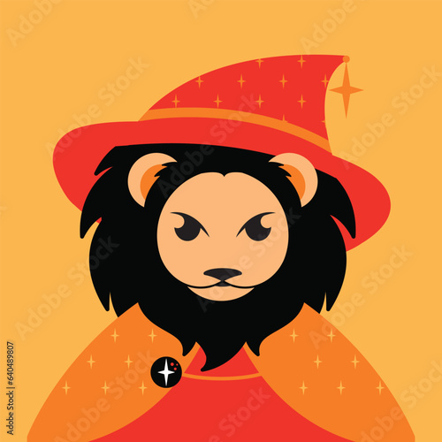 Lion cute cartoon vector wizard theme