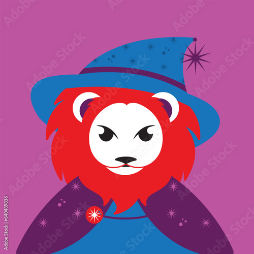 Lion cute cartoon vector wizard theme
