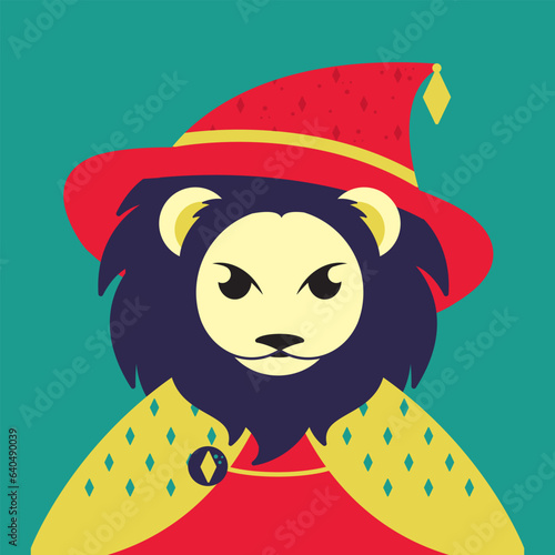 Lion cute cartoon vector wizard theme