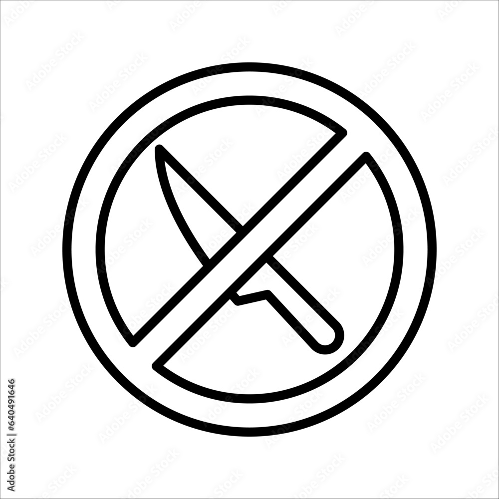 No knife prohibition sign vector icon. filled flat sign for mobile concept and web design. No knife forbidden glyph icon. vector illustration on white background No knife prohibition sign vector icon. filled flat sign for mobile concept and web design. No knife forbidden glyph icon. vector illustration on white background