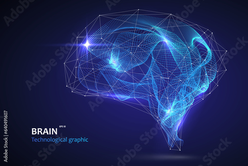 Brain graphic made of streamlined particles, vector illustration.