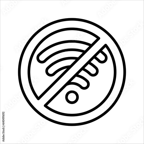 No Signal Icon. Circle Line Prohibition Symbol with Wifi Icon, vector illustration on white background