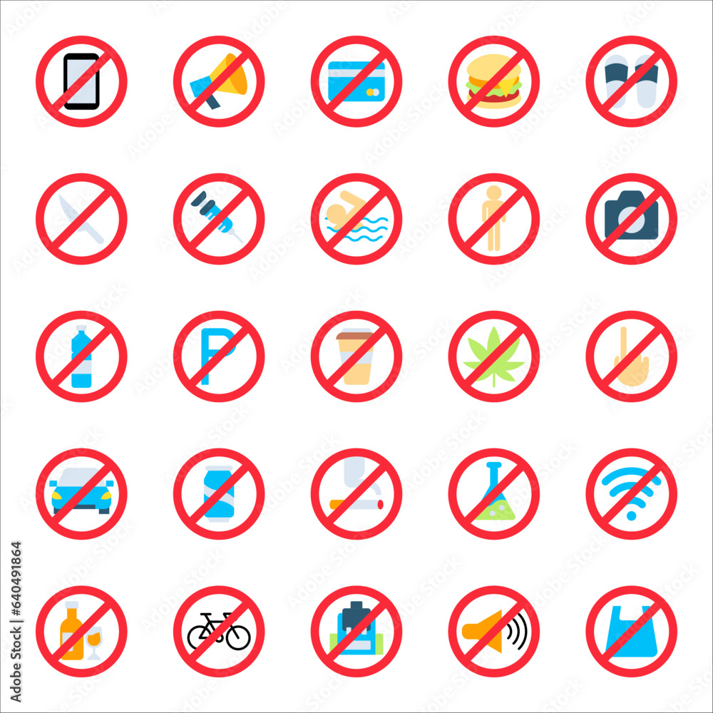 set of prohibition sign, vector symbols icons, vector illustration on white background set of prohibition sign, vector symbols icons, vector illustration on white background