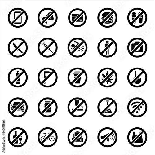 set of prohibition sign, vector symbols icons, vector illustration on white background