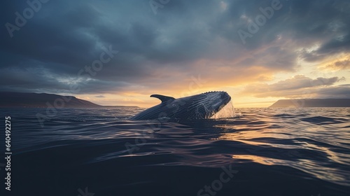 Portrait big whale jumping over the sea AI Generative © Tebha Workspace