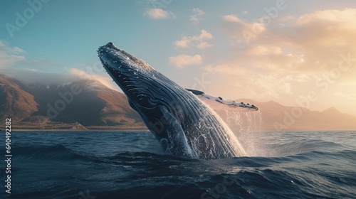 Portrait big whale jumping over the sea AI Generative