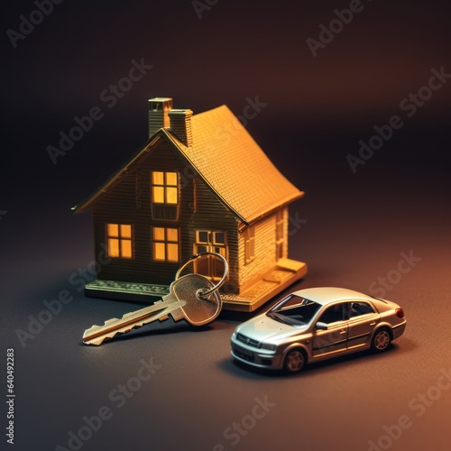 House and car with key, bank loan concept  photo