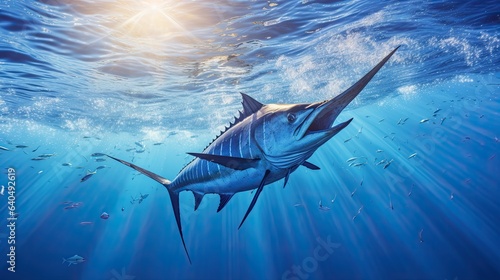 Portrait blue marlin fish appearing in the sea AI Generative