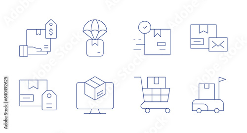 Delivery icons. Editable stroke. Containing delivery box, product.