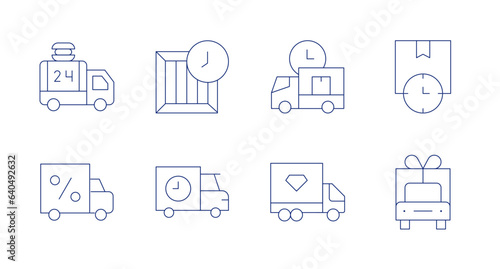 Delivery icons. Editable stroke. Containing delivery service, delivery time, delivery truck.