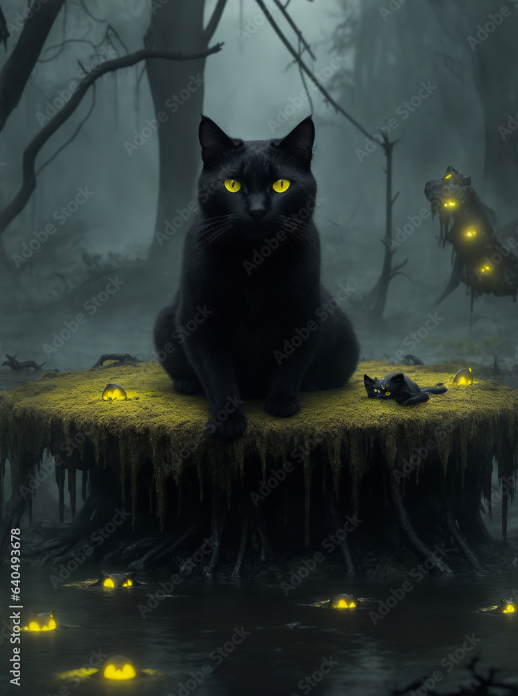halloween cat in the forest halloween cat in the forest