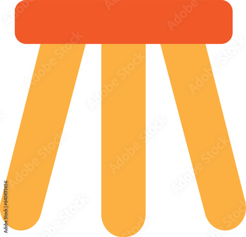 yellow flat stool with three legs. Colorful three legged stool isolated on white background. Stool icon or design elements.
