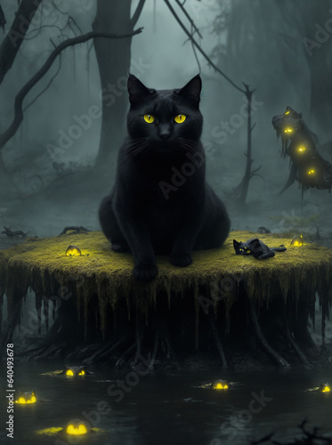 halloween cat in the forest