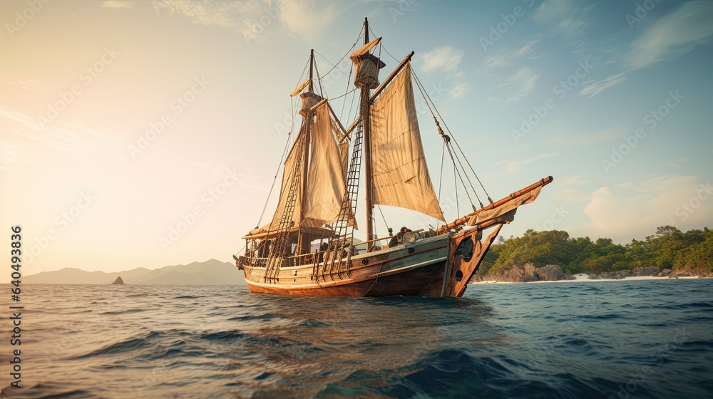 Portrait Phinisi ship sailing on the sea AI Generative Portrait Phinisi ship sailing on the sea AI Generative